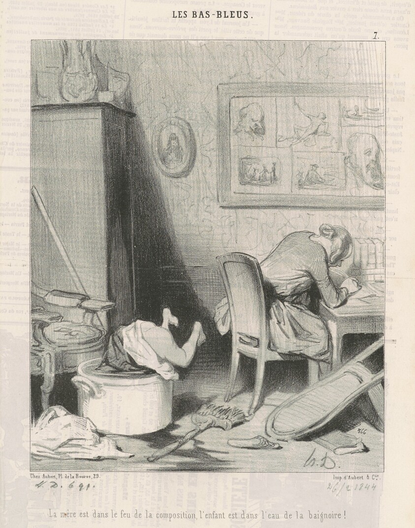 La mère dans le feu de la composition, l'enfant est dans l'eau de la baignoire!