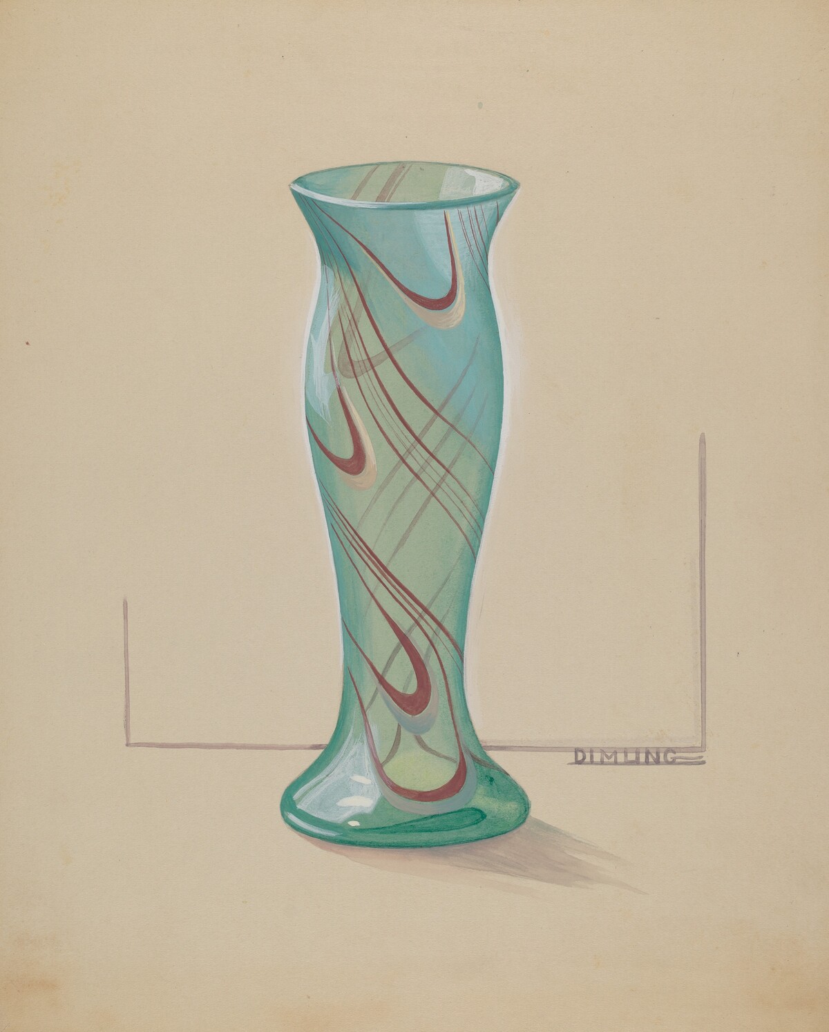 Vase (Green with Red Swirl)