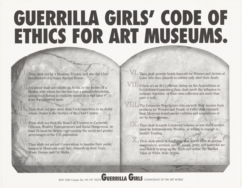 Guerrilla Girls' Code of Ethics for Art Museums