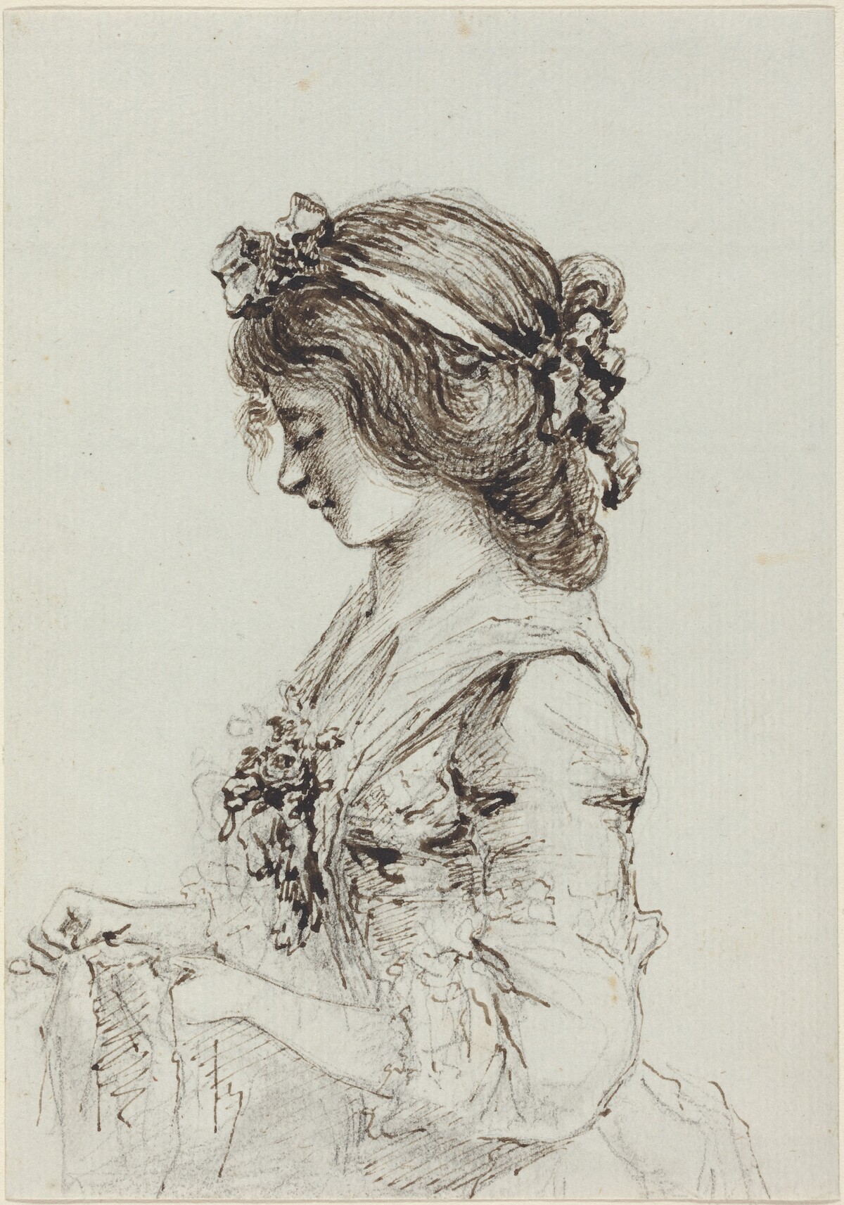 A Young Woman Sewing [recto]