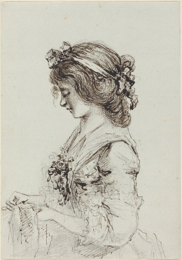 A Young Woman Sewing [recto]