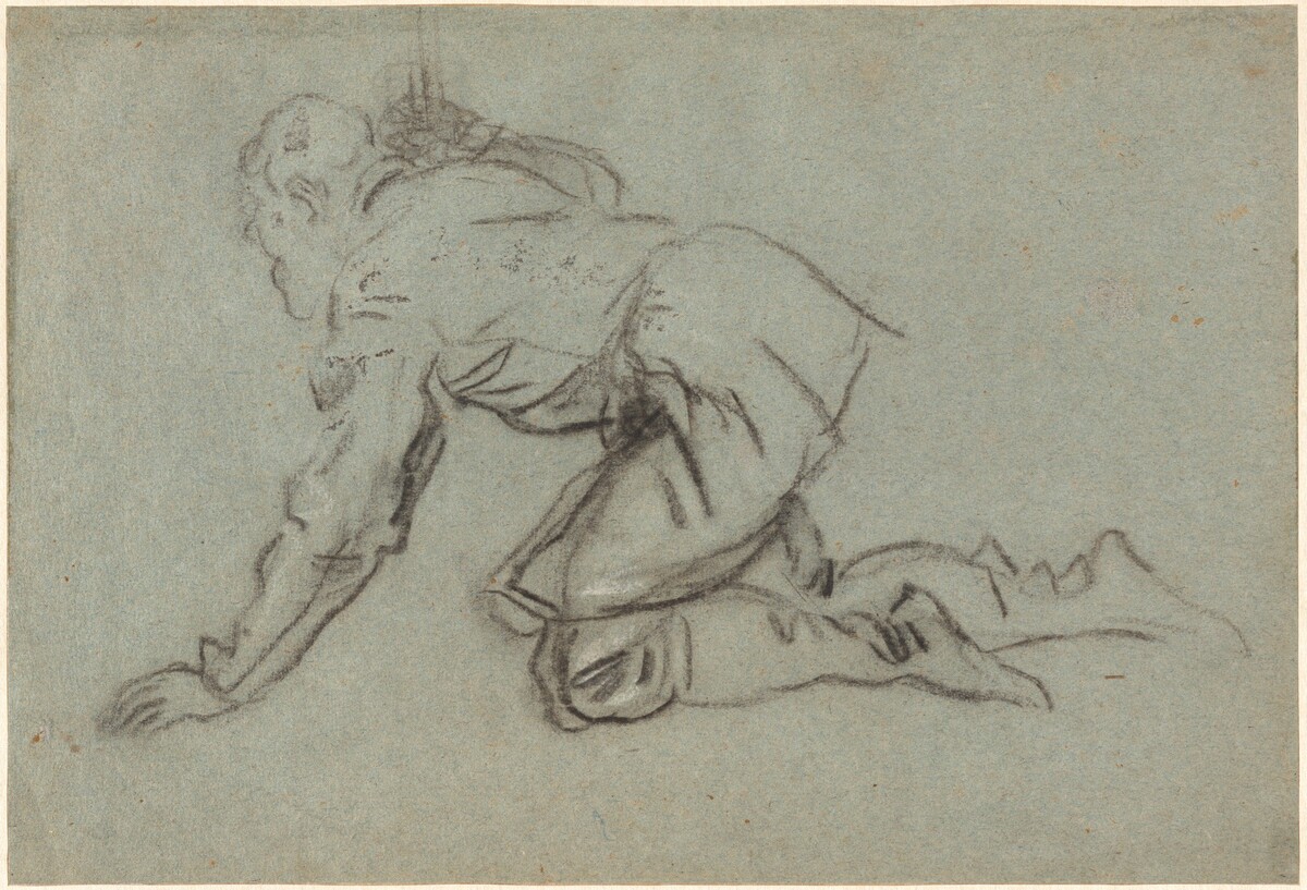 A Kneeling Man Holding a Staff [recto]
