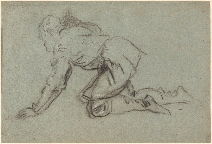 A Kneeling Man Holding a Staff [recto]