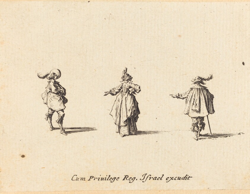 Lady with Outstretched Arm, and Two Gentlemen