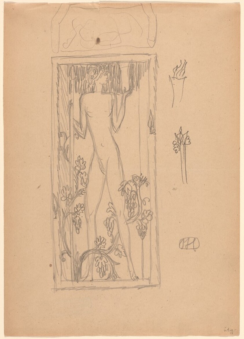 Standing Female Nude, with Floral Design