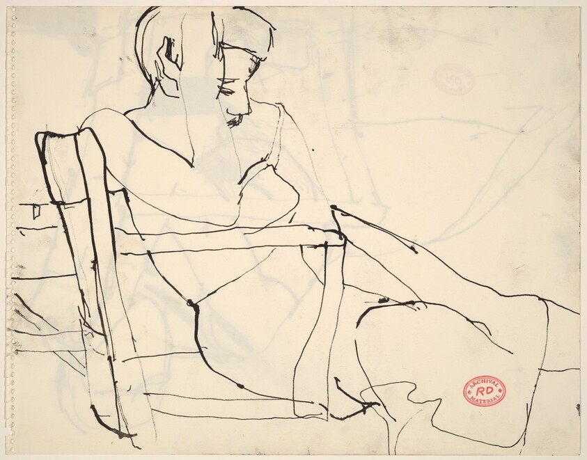 Untitled [seated woman resting against a chair back]
