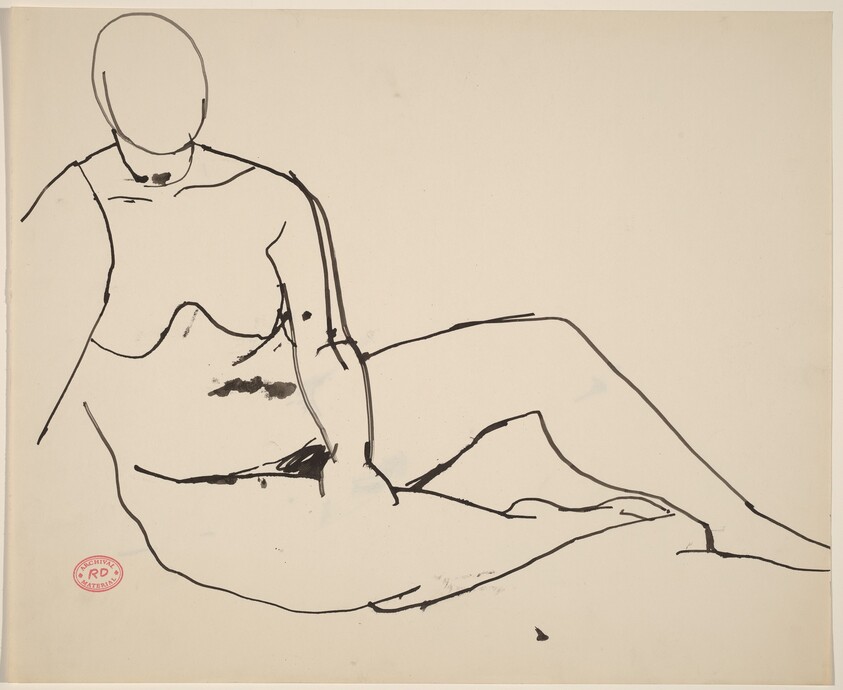 Untitled [seated female nude with left hand on right knee]