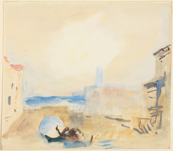 A Gondola Passing Under a Bridge in Venice