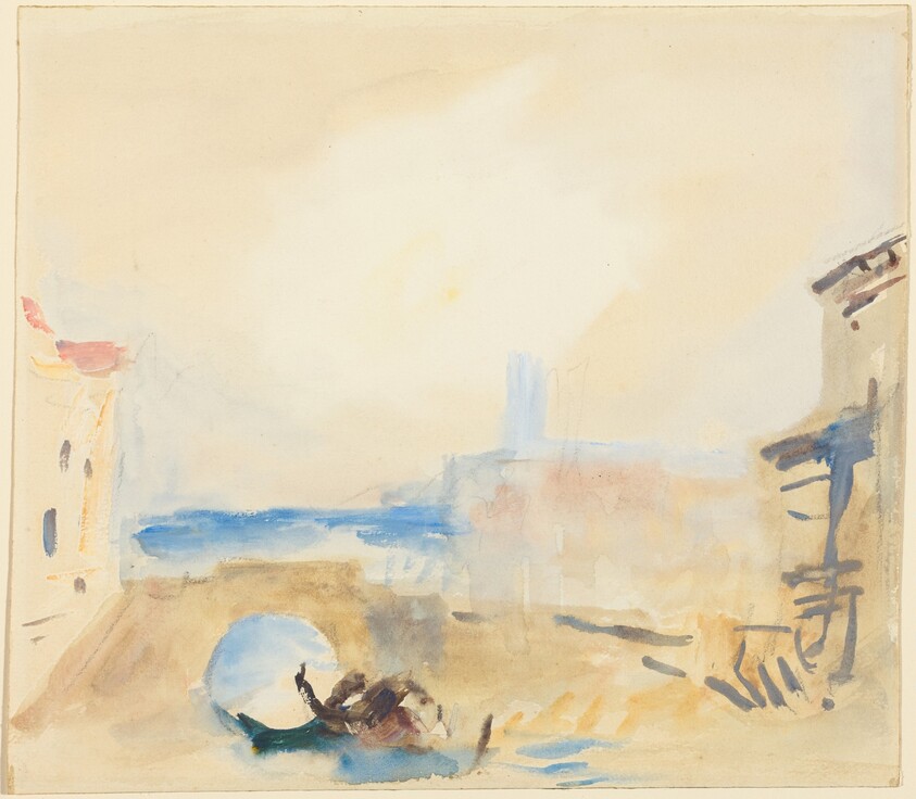 A Gondola Passing Under a Bridge in Venice