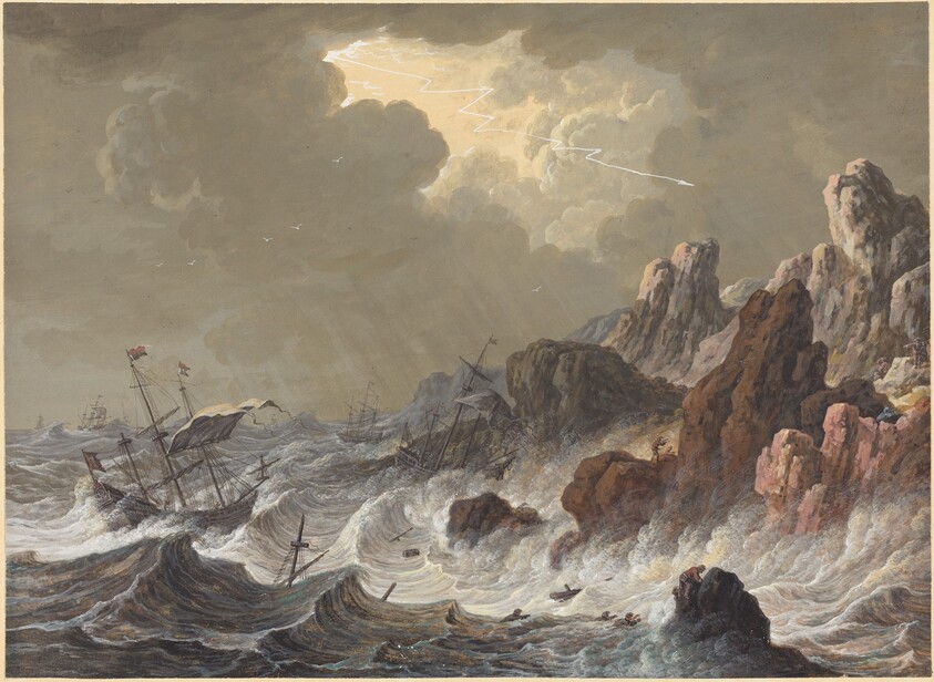 Storm-Tossed Ships Wrecked on a Rocky Coast