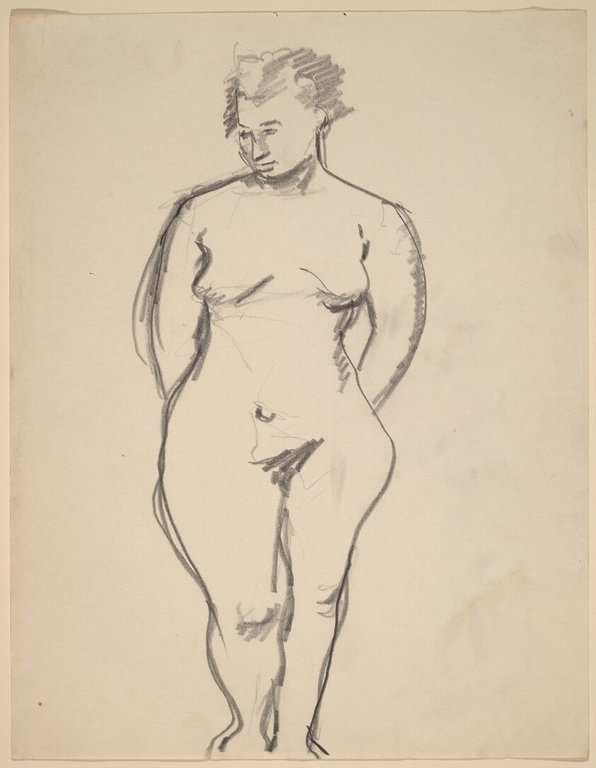 Frontal View of Standing Nude, Arms Behind