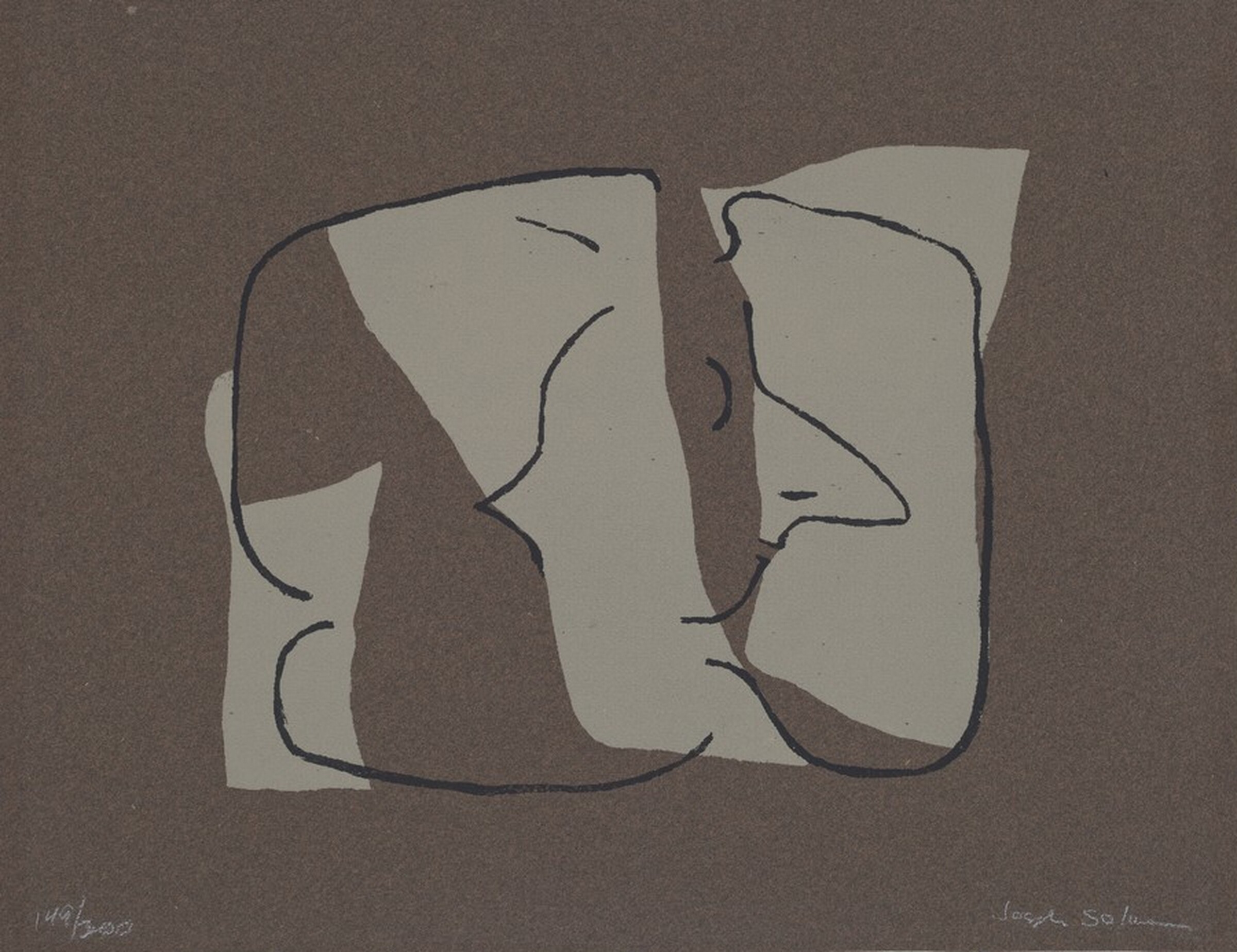 Untitled (Mozart Profile to Viewer's Right - on Brown Background), Joseph Solman, 1945
