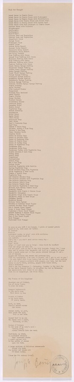Food for Thought, Joseph Beuys, 1977