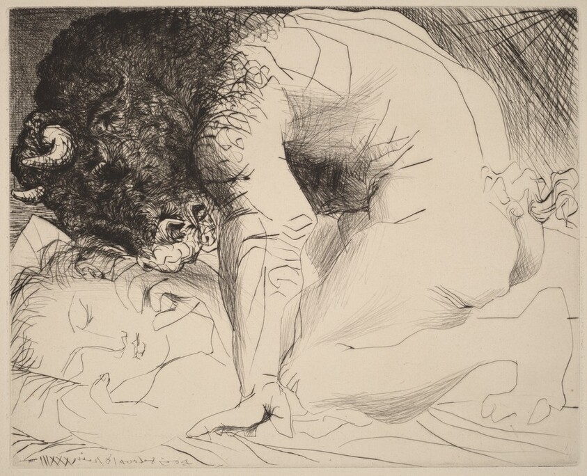 Minotaur Caressing a Sleeping Woman (Minotaure caressant une dormeuse)