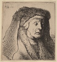 Bust of an Old Woman in a Furred Cloak and Heavy Headdress, Rembrandt van Rijn and Studio of Rembrandt van Rijn, 1631