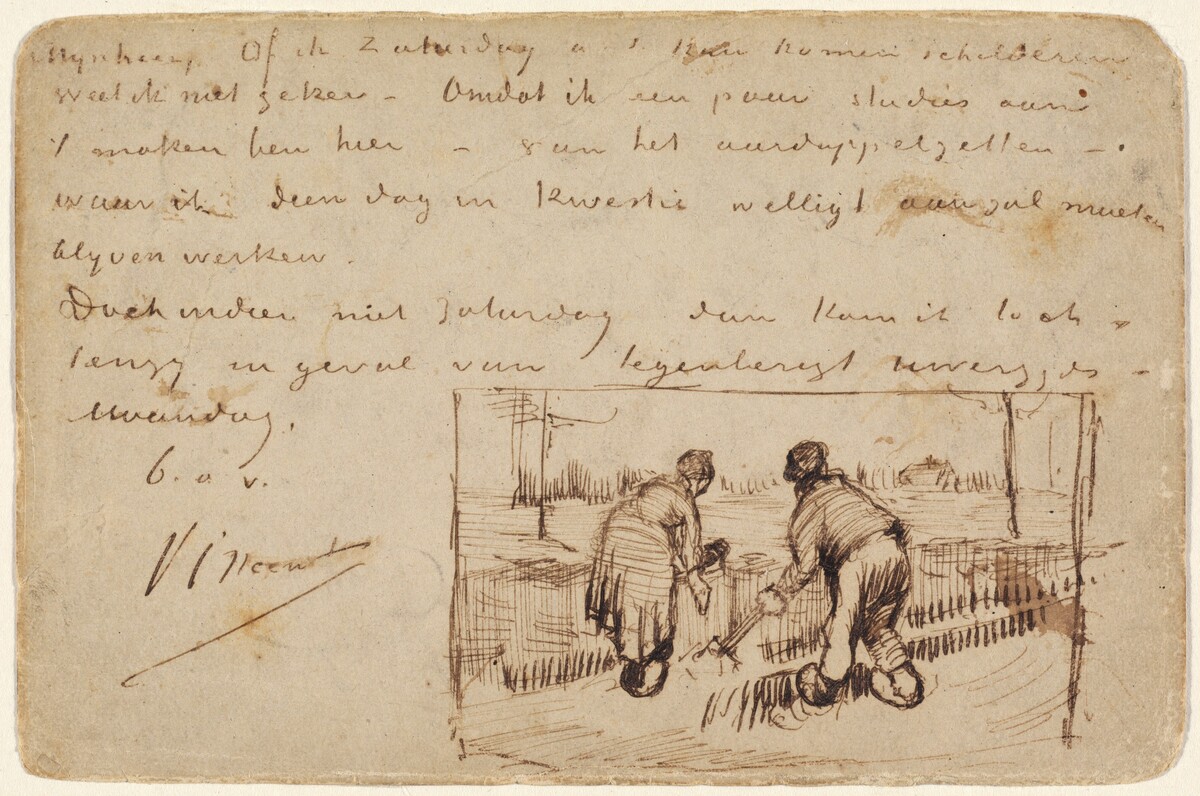Postcard with Two Peasants Digging