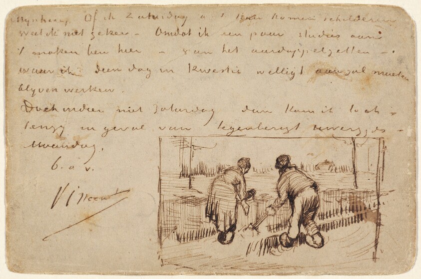 Postcard with Two Peasants Digging