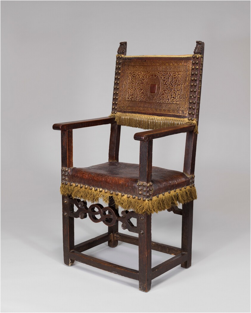 Leather-covered Walnut Armchair