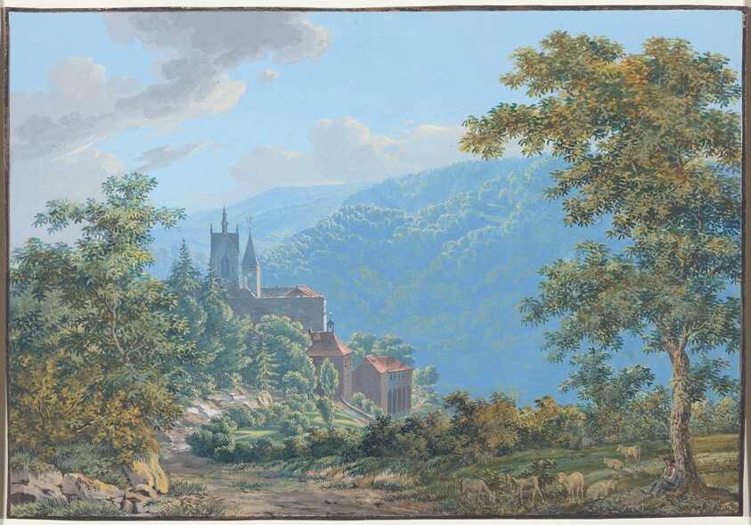 A Fortress in a Mountain Landscape at Sunrise