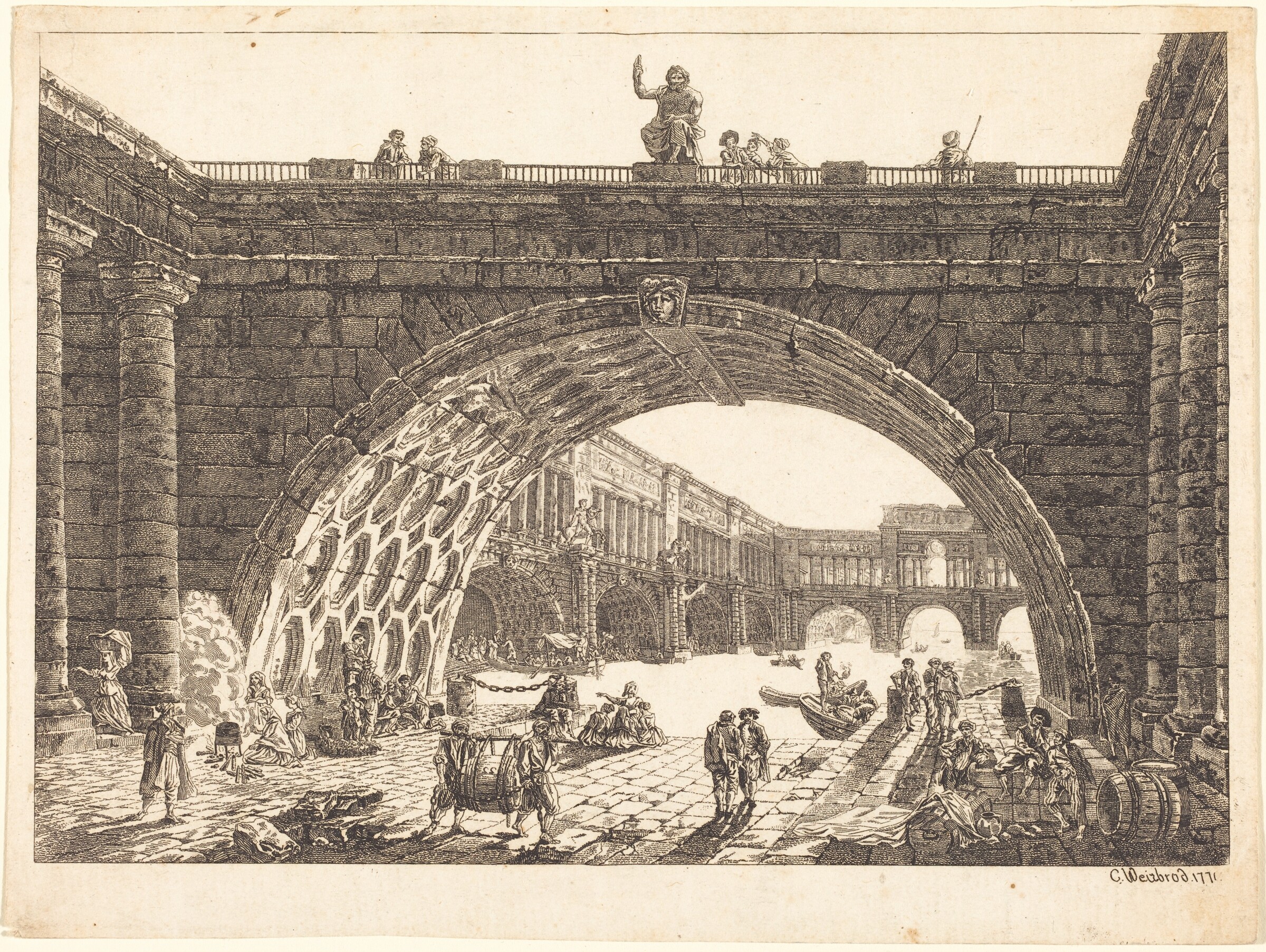 Architectural Fantasy of a Monumental Port, Carl Wilhelm Weisbrod after Hubert Robert, 1771