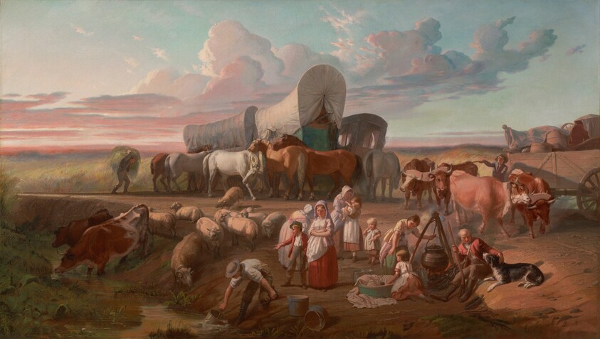 An Evening Halt - Emigrants Moving to the West in 1840