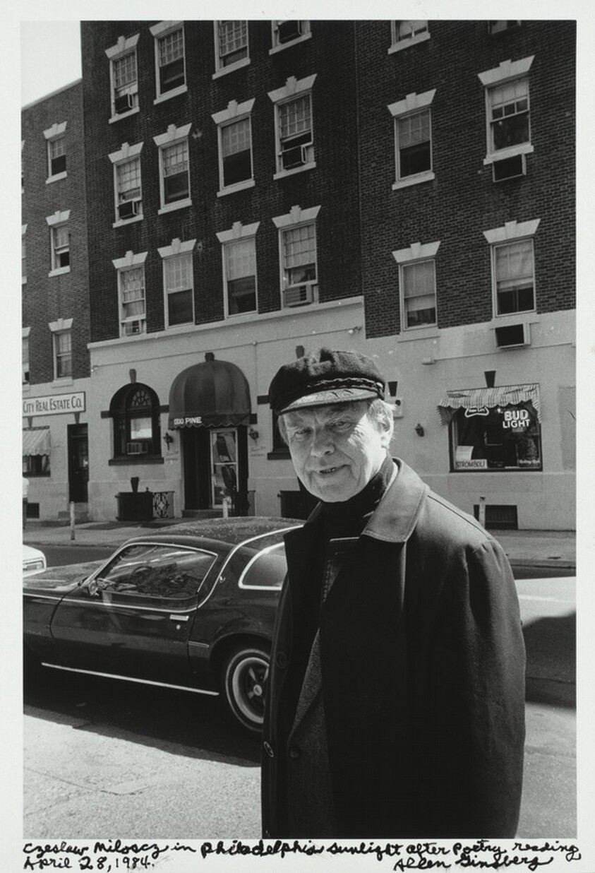 Czeslaw Milosz in Philadelphia sunlight after poetry reading, April 28, 1984.