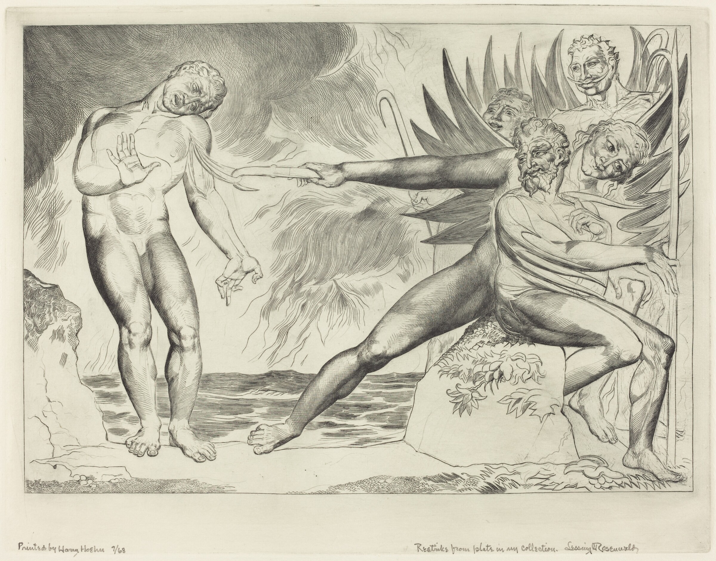 The Circle of the Corrupt Officials; The Devils Tormenting Ciampolo, William Blake, 1827, printed 1968