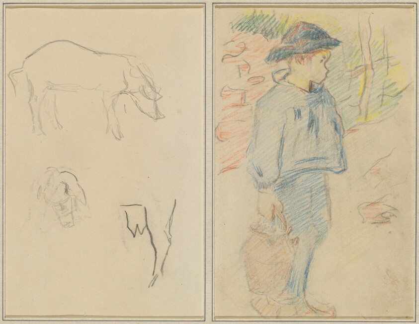 Three Studies of a Pig; Breton Boy Walking with a Jug [recto]