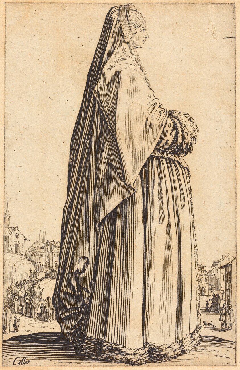 Noble Woman Wearing a Veil and a Dress Trimmed in Fur