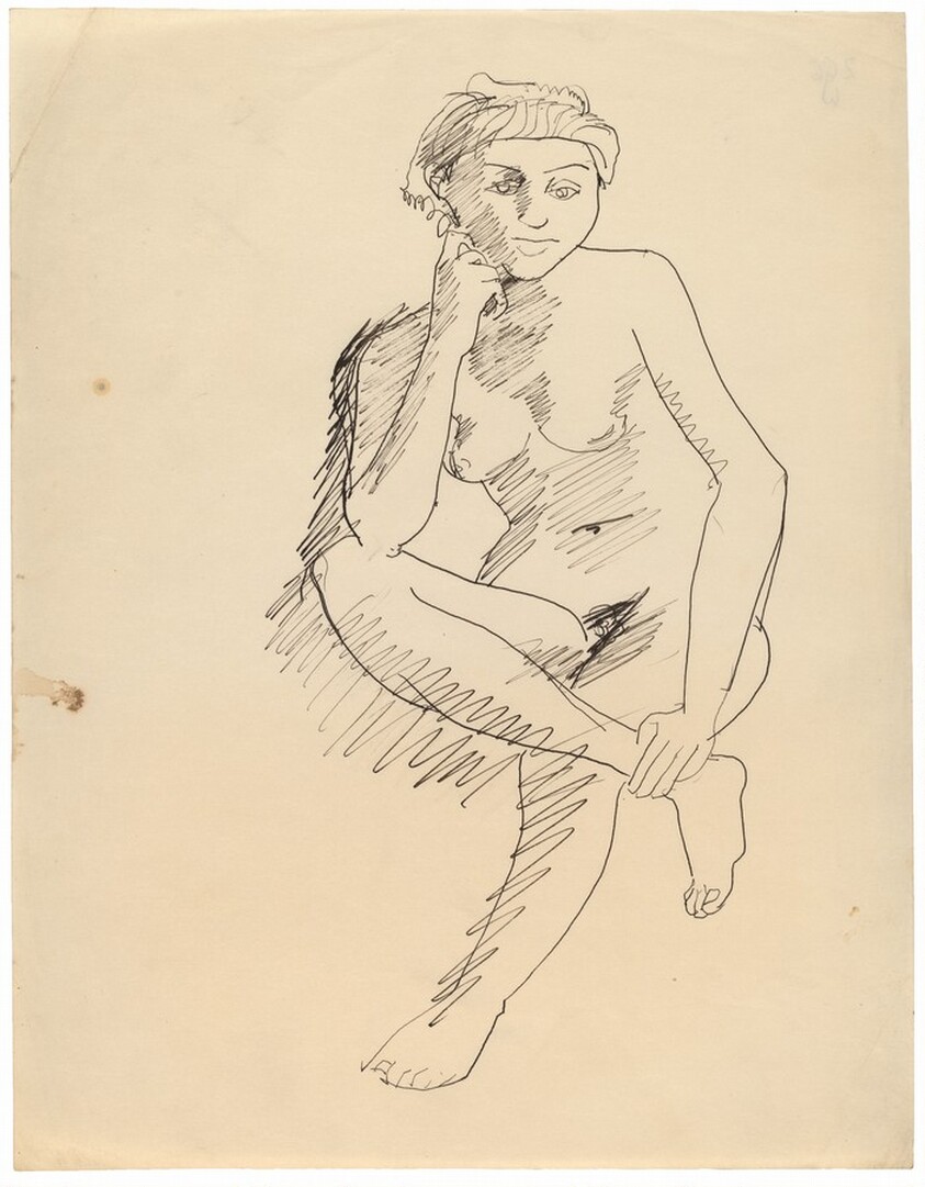Seated Female Nude Supporting Head, Right Leg Resting on Left