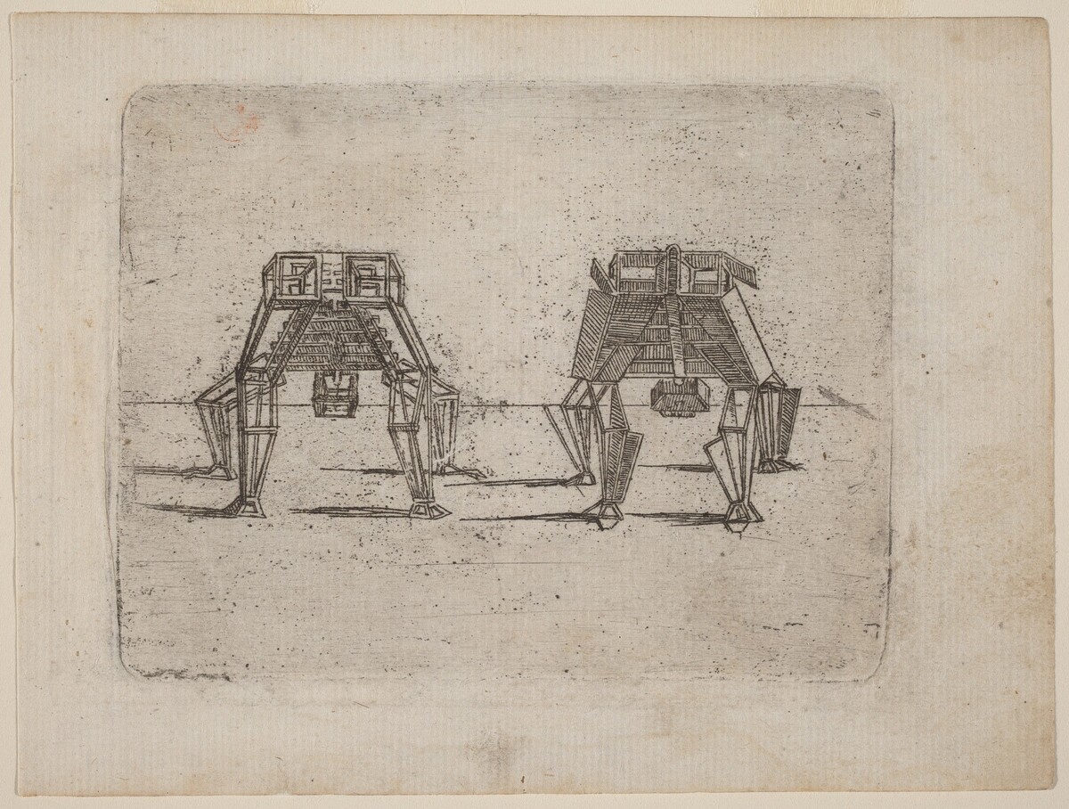 Two Cubic Figures with Their Hands on the Ground