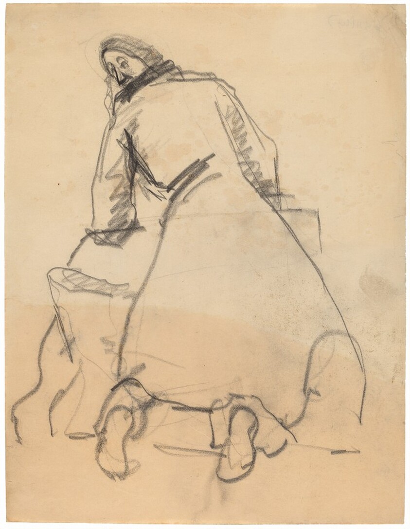 Rear View of Kneeling Figure with Head Turned Left