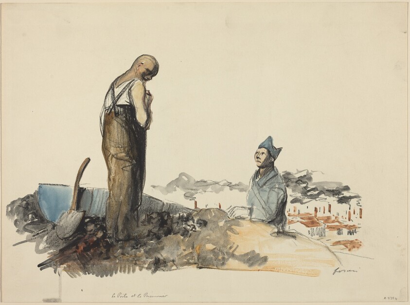 a) Le Poilu et Prisonnier (Poilu and Prisoner) (recto); b) Study of Prisoner (verso)