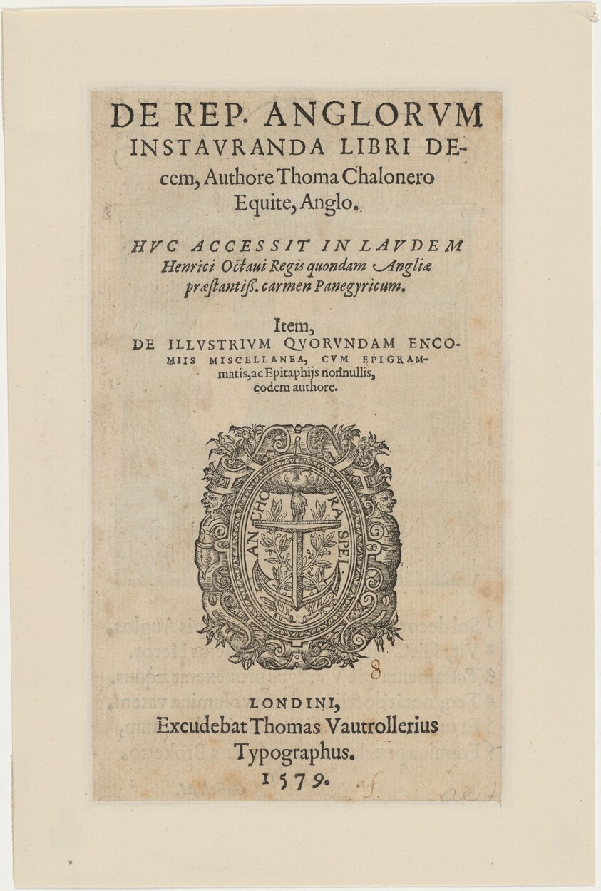 Title Page to De Republicae Anglorum by Thomas Chaloner