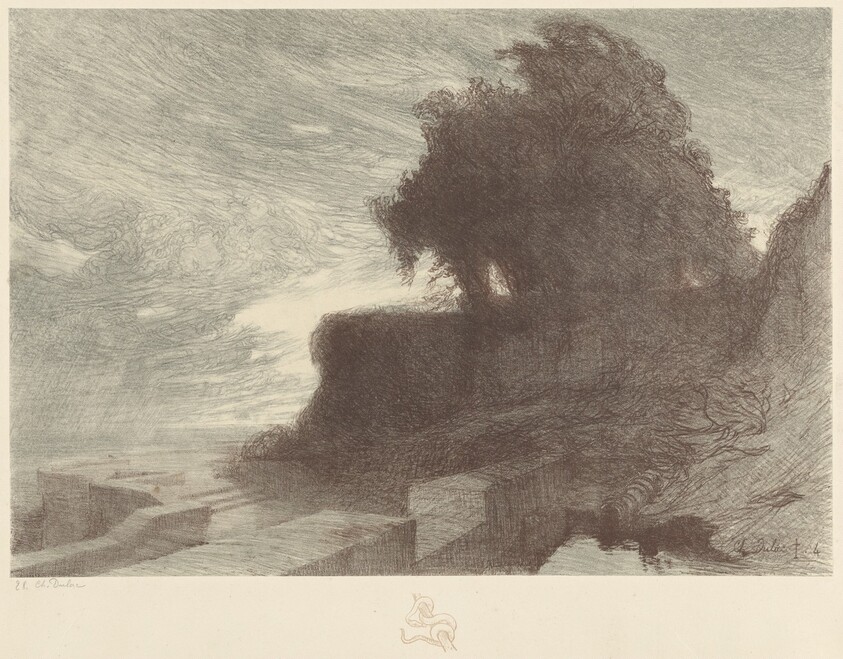 Landscape with Trees on a Bluff and a Snake Remarque