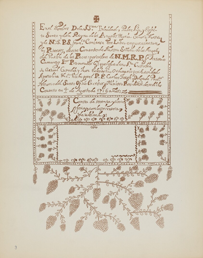 Plate 3: Pecos Book of Visitations: From Portfolio "Spanish Colonial Designs of New Mexico"