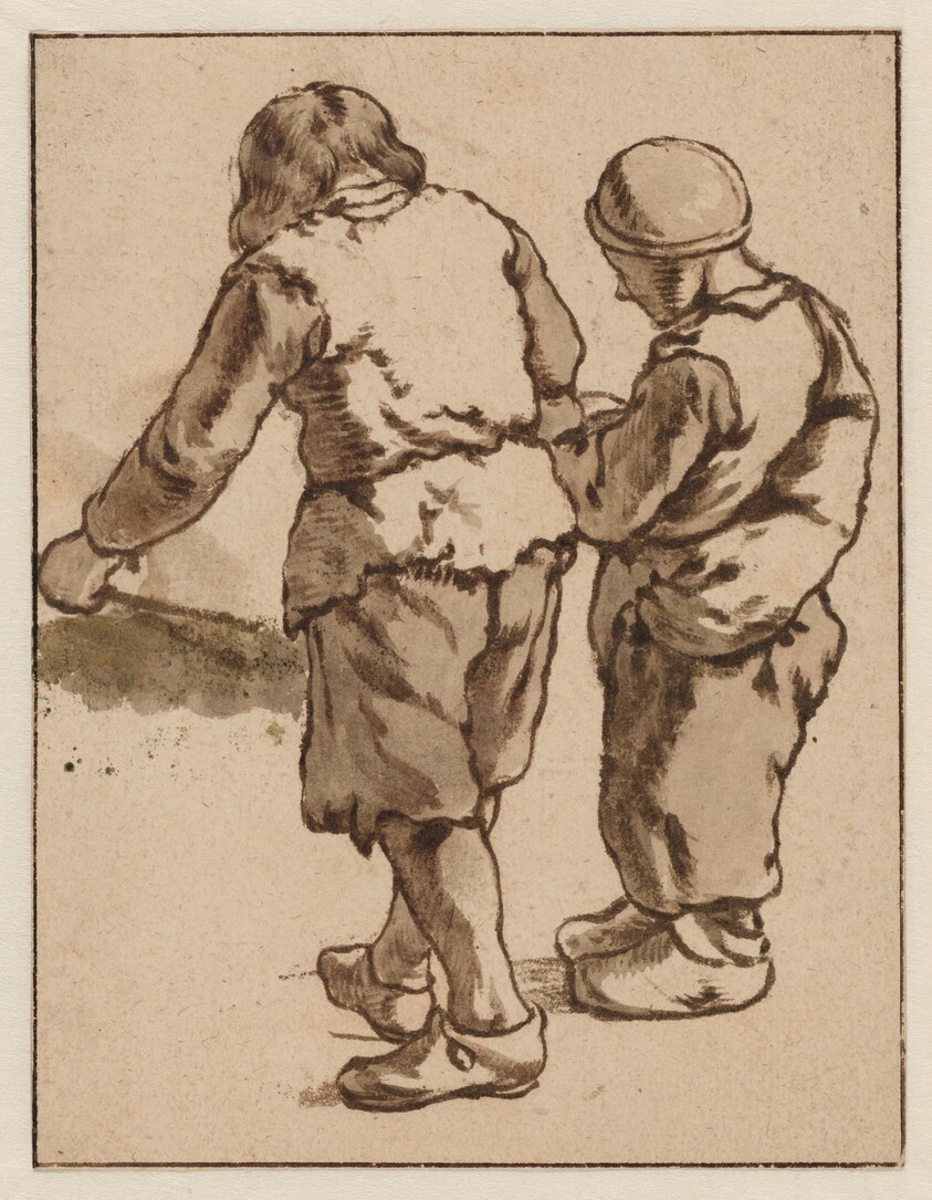 Two Boys Standing with Backs Turned