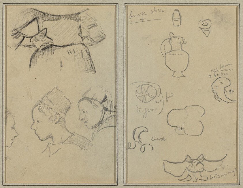Four Studies of Breton Women; Shapes and Vases [verso]