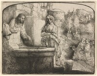 Christ and the Woman of Samaria: an Arched Print, Rembrandt van Rijn, 1658