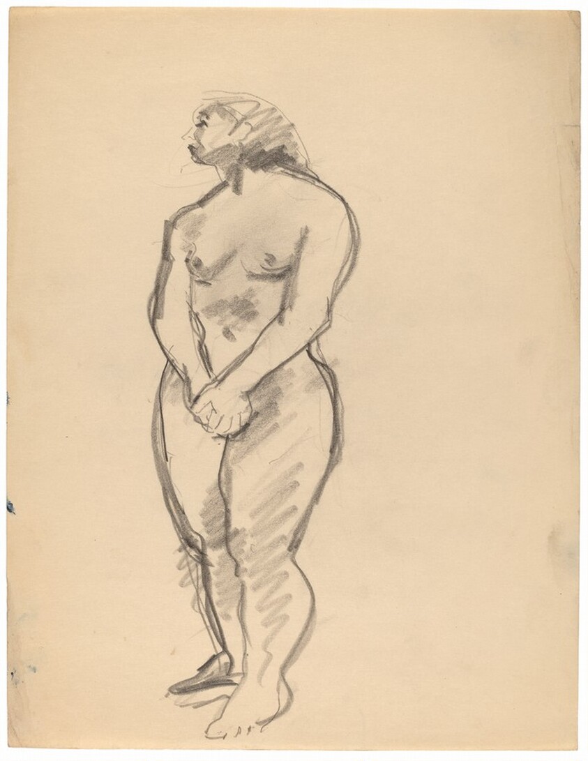 Standing Nude Looking to the Left, Hands Crossed in Front