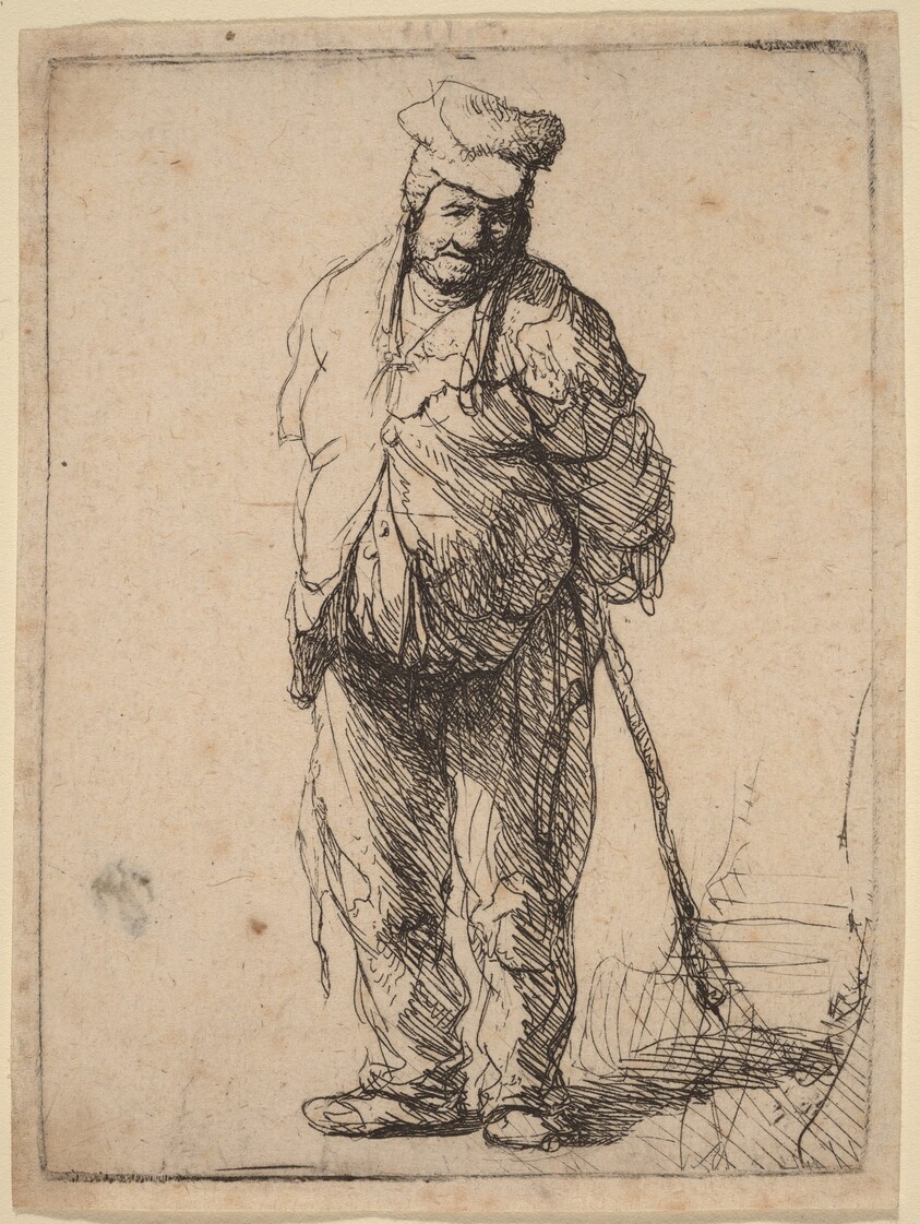 Ragged Peasant with His Hands behind Him, Holding a Stick