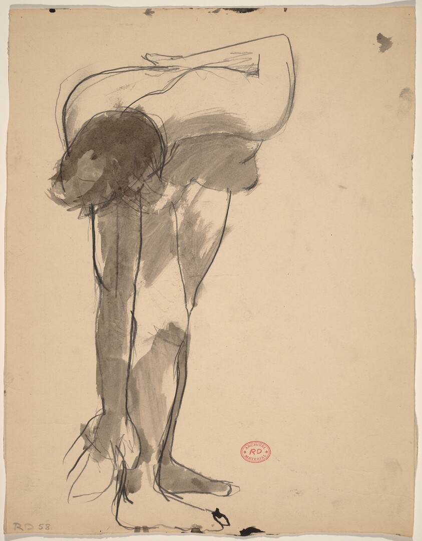 Untitled [standing female nude reaching down with her right hand]