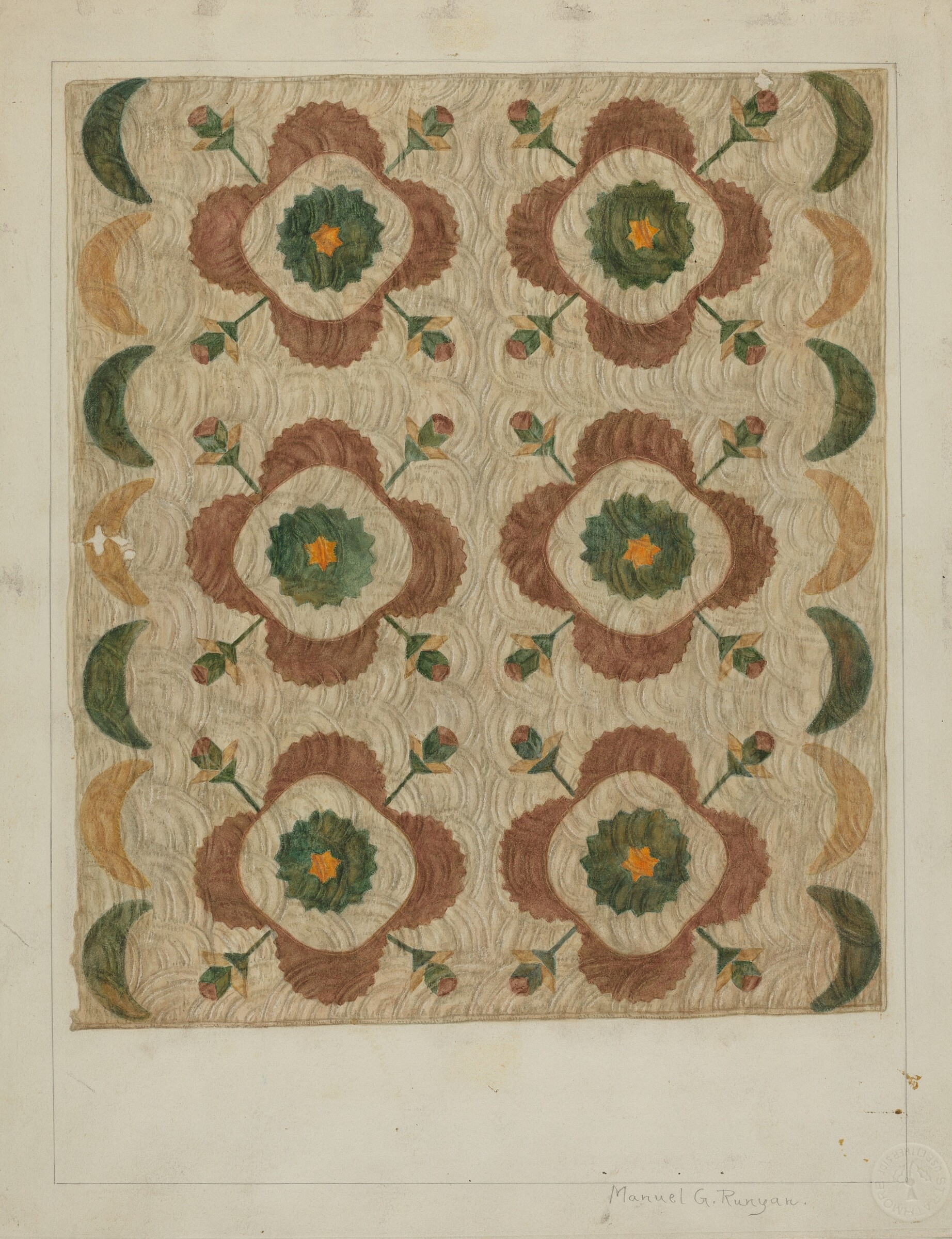 Applique and Quilted Coverlet, Manuel G. Runyan, 1935/1942