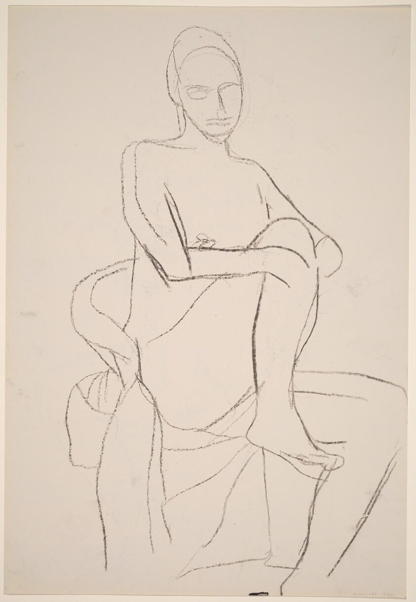 Untitled [seated female nude with leg pulled into chair] [recto]