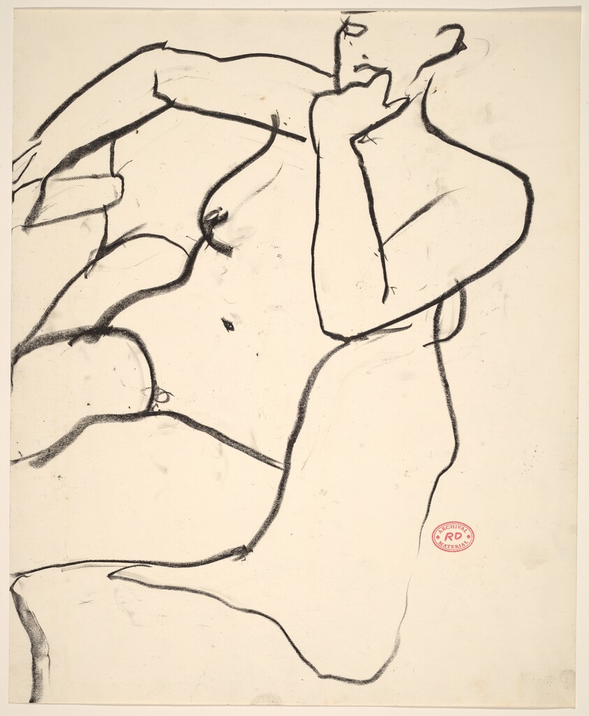 Untitled [seated female nude with left arm on chair back]