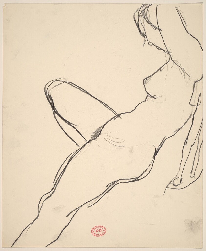 Untitled [side view of a female nude stretching back in a chair] [recto]