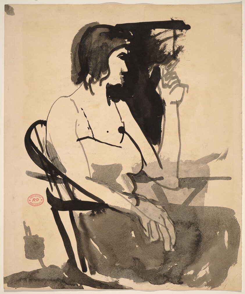 Untitled [woman with cigarette seated in a Windsor chair]