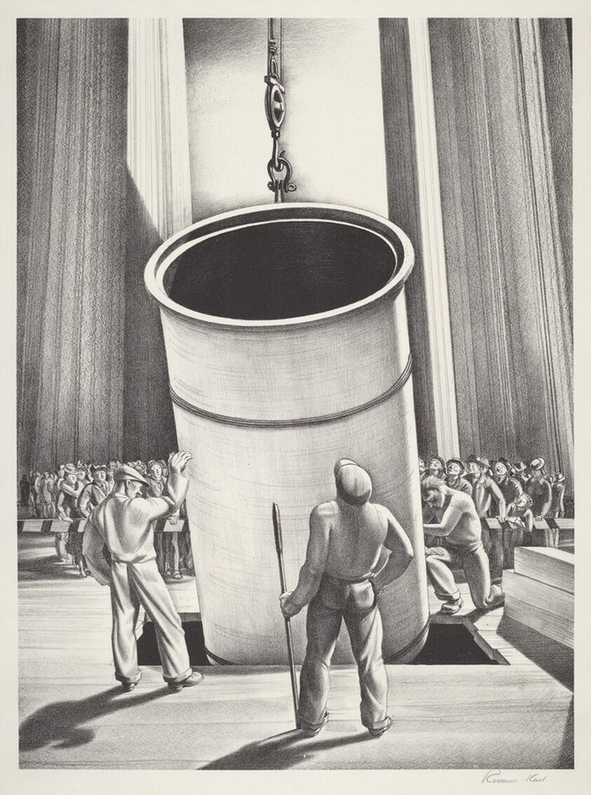 Lowering Pipe Section through Building Platform