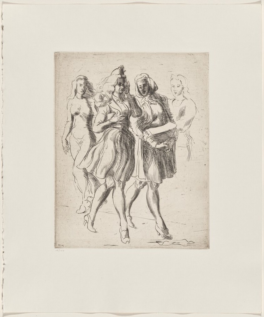 Two Girls Walking to Right