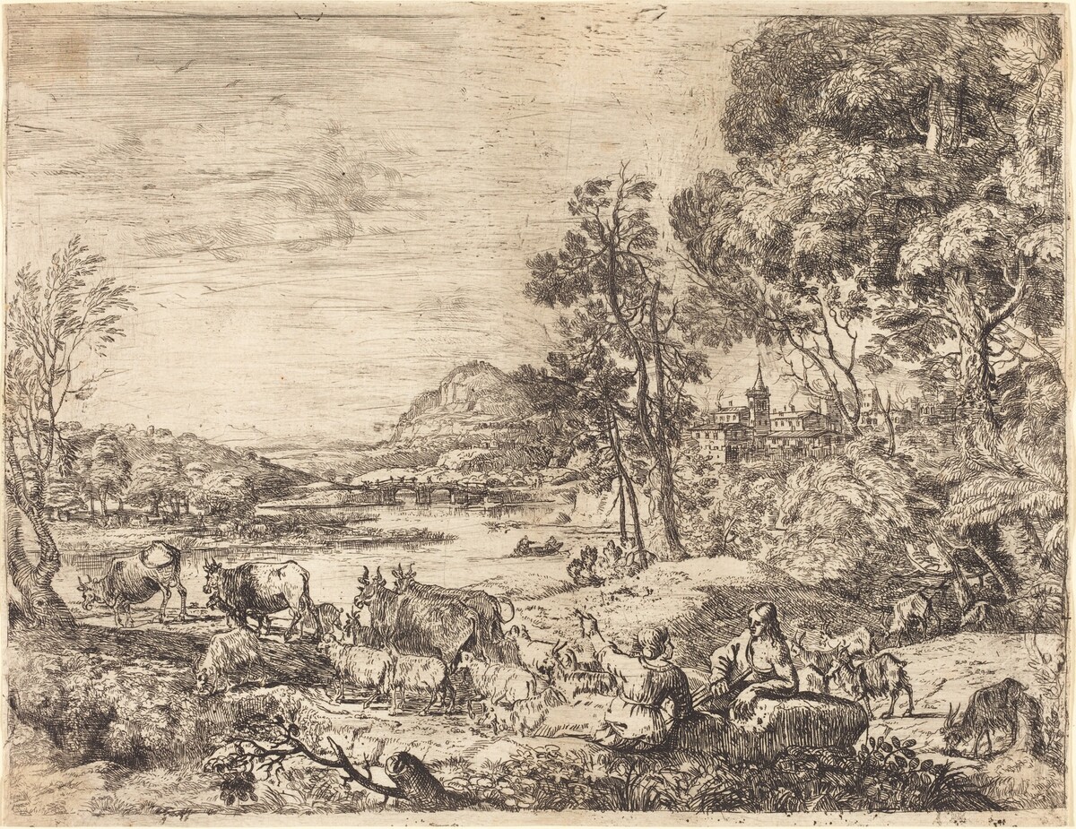 Shepherd and Shepherdess Conversing in a Landscape (Berger et bergère conversant)